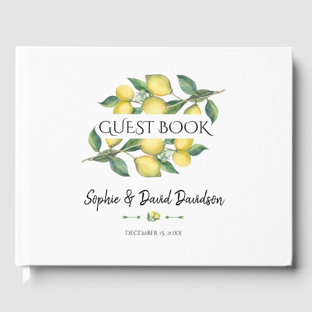 Charm Watercolor Lemon Tropical Wedding Planner Guest Book (Front)
