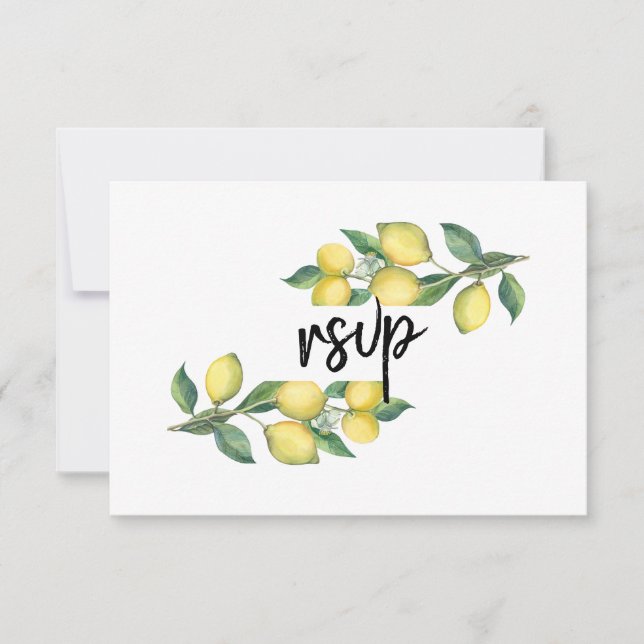 Charm Watercolor Lemon Tropical Wedding RSVP (Front)