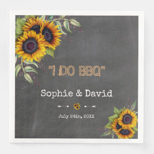 Charm Watercolour Sunflowers Chalkboard I DO BBQ Napkin