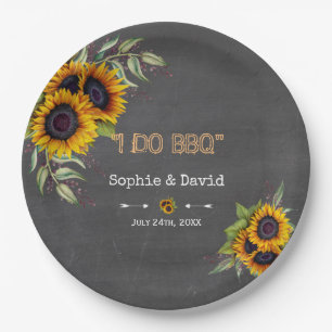 Charm Watercolour Sunflowers Chalkboard I DO BBQ Paper Plate