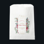 Charm We Wish You A Merry Christmas Wreath  Favour Bag<br><div class="desc">Unique design featuring winter Christmas watercolor wreath (pine branches,  cones,  Christmas balls,  white and red flowers,  berries),  faux gold splashes,  on a white background. Use Personalise tool to add your info. See,  also,  my Holidays Wreath Collection.</div>