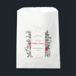 Charm We Wish You A Merry Christmas Wreath  Favour Bag<br><div class="desc">Unique design featuring winter Christmas watercolor wreath (pine branches,  cones,  Christmas balls,  white and red flowers,  berries),  faux gold splashes,  on a white background. Use Personalise tool to add your info. See,  also,  my Holidays Wreath Collection.</div>