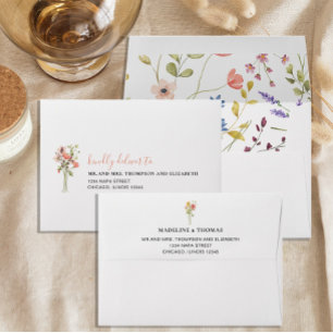 Charm Whimsical Wild Flower Bouquet Wedding Envelope