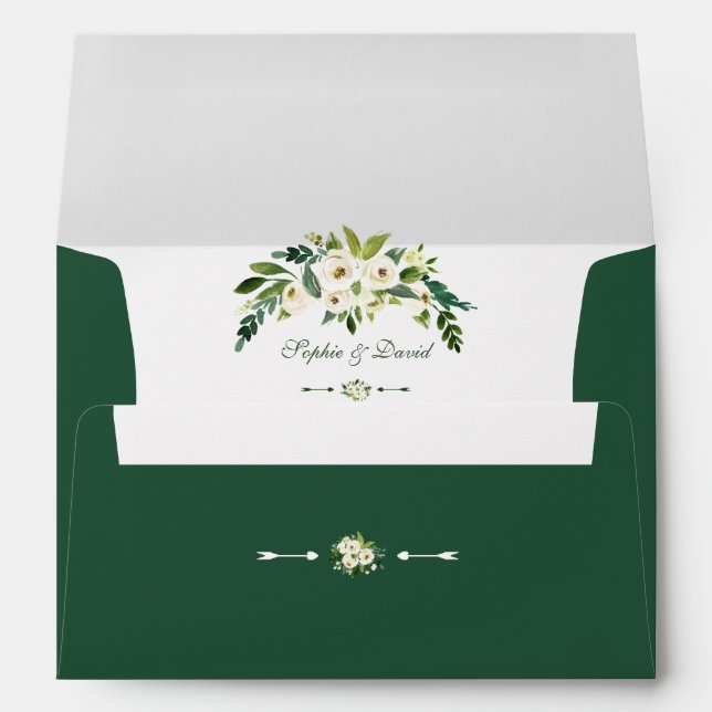 Charm White Blooming Floral Handwriting Wedding Envelope (Back (Bottom))