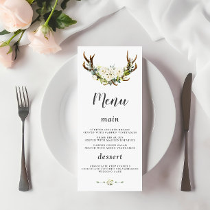 Charm White Cream Flowers Antlers Wedding Menu