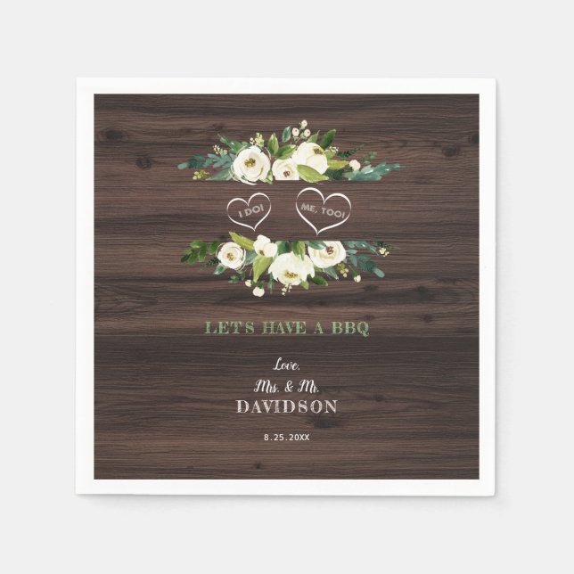 Charm White Floral Frame Barn I DO BBQ Napkin (Front)