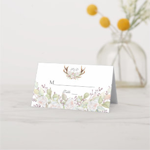 Charm White Flowers Antlers Wedding Table Number Place Card