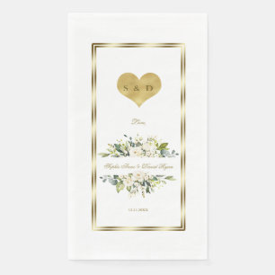Charm White Flowers Gold Monogram Wedding Napkin
