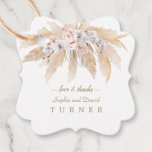 Charm White Orchid Blus Roses Pampas Grass Wedding Favour Tags