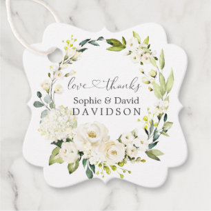 Charm White Roses Hydrangea Calligraphy Wedding Favour Tags