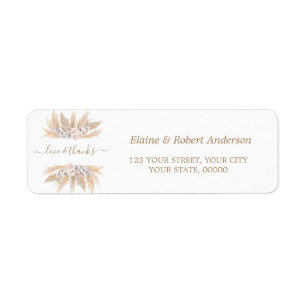 Charm White Roses Pampas Grass Wedding Return  Address Label