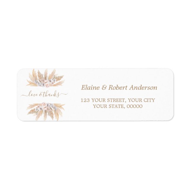 Charm White Roses Pampas Grass Wedding Return  Address Label (Front)