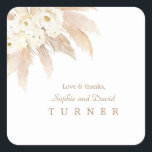 Charm White Roses Pampas Grass Wedding Square Sticker<br><div class="desc">Unique and elegant design featuring watercolour white roses,  desert pampas dried leaves,  on a white background. Use Personalise tool to add your info. For matching items,  please,  visit my Pampas Grass Floral Collection.</div>