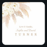 Charm White Roses Pampas Grass Wedding Square Sticker<br><div class="desc">Unique and elegant design featuring watercolour white roses,  desert pampas dried leaves,  on a white background. Use Personalise tool to add your info. For matching items,  please,  visit my Pampas Grass Floral Collection.</div>