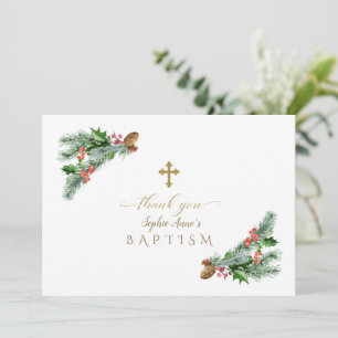 Charm Winter Holidays Arrangement Baptism Thank You Card
