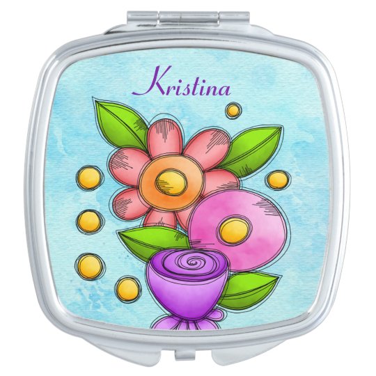 Charmed Watercolor Doodle Flower Compact Mirror