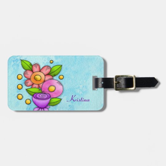 Charmed Watercolor Doodle Flower Luggage Tag