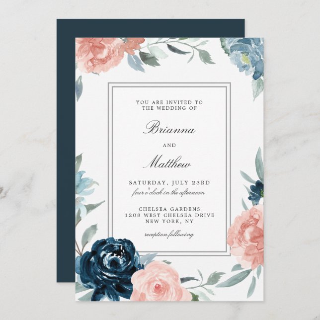 Charmed Watercolor Floral Wedding Invitation (Front/Back)