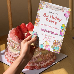 Charming 1st Birthday Invitation for Girls