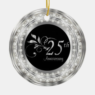 Charming 25th Silver Wedding Anniversary Ceramic Tree Decoration