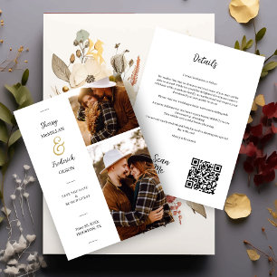 Charming 2 Photos Minimal Wedding QR Code Save The Date
