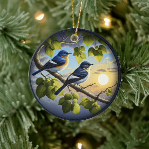 Charming Acadian Flycatchers Scene Christmas Ceramic Ornament