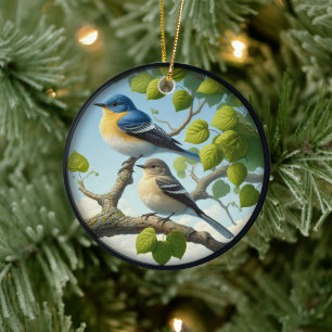 Charming Acadian Flycatchers Scene Christmas Ceramic Ornament