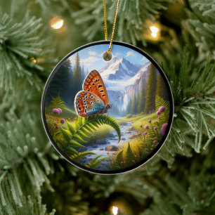 Charming American Copper Butterfly Ceramic Ornament