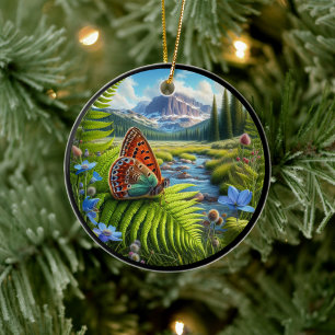 Charming American Copper Butterfly Ceramic Ornament
