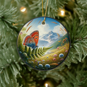 Charming American Copper Butterfly Ceramic Ornament