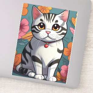 Charming American Shorthair Cat Floral Art 