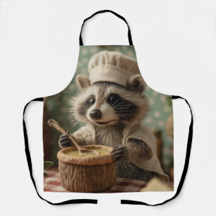 Charming and Cute Raccoon Chef Stirring a Bowl Apron
