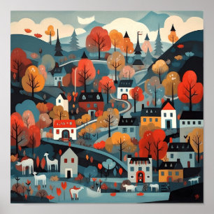 Charming And Quaint Scandi Village Art Poster