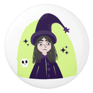 Charming Angry Cute Witch Ceramic Knob