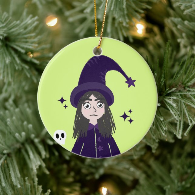 Charming Angry Cute Witch Ceramic Ornament (Tree)