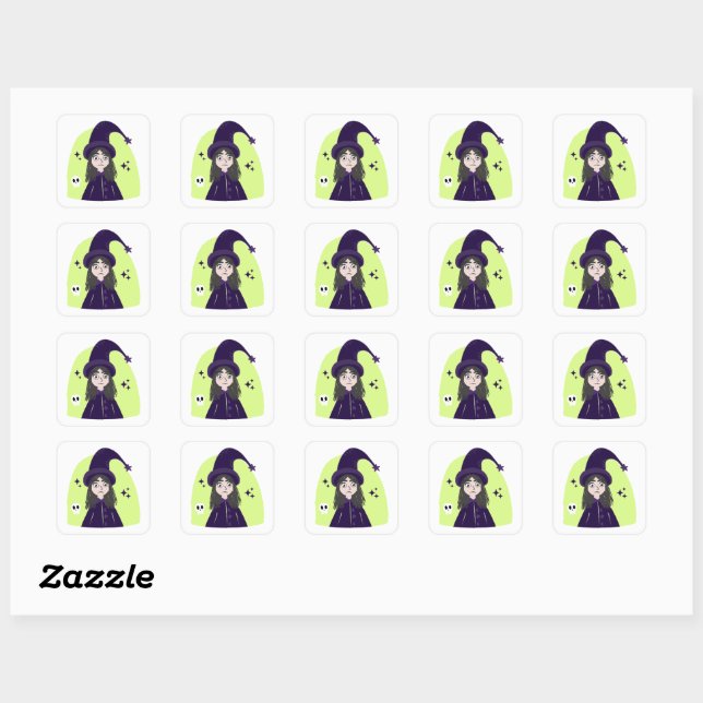 Charming Angry Cute Witch Square Sticker (Sheet)