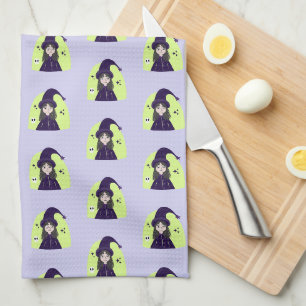 Charming Angry Cute Witch Tea Towel