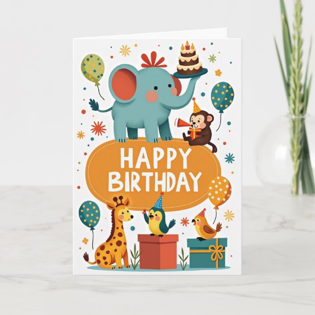 Charming Animal Birthday Card (Front)