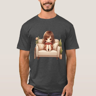 Charming Anime Girl Reading on Couch funny T-Shirt