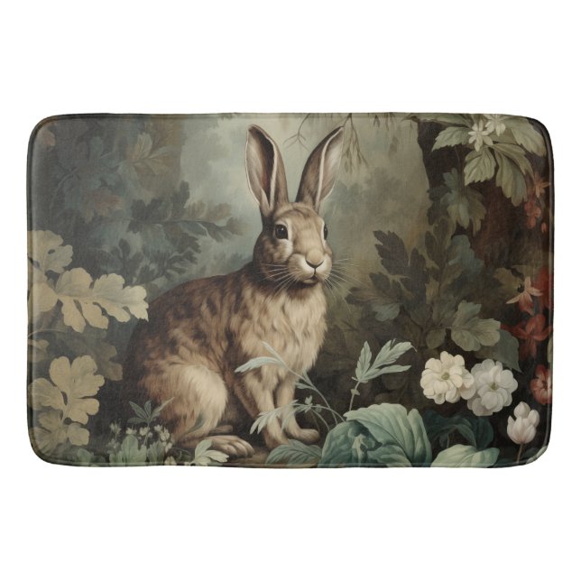 Charming Antique Hare in Lush Forest  Bath Mat (Front)