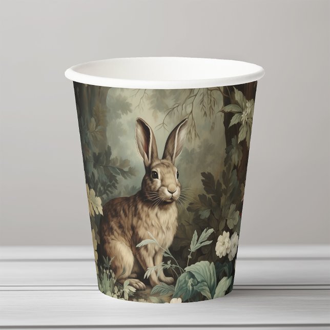 Charming Antique Hare in Lush Forest Paper Cups (Creator Uploaded)