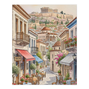 Charming Athens Greece Street Watercolor Poster