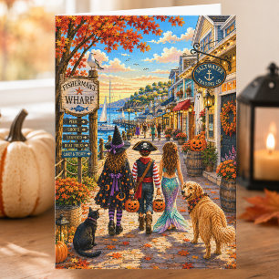 Charming Autumn Coastal Scene Happy Halloween Card