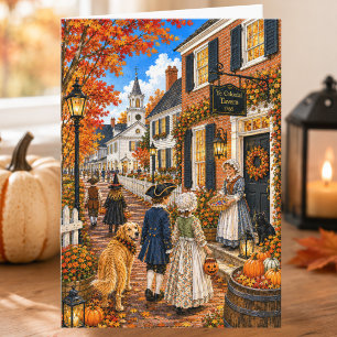 Charming Autumn Colonial Village Happy Halloween Card