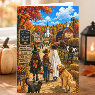 Charming Autumn Farming Village Happy Halloween Card