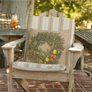 Charming Autumn Harvest Season Colour Floral Wreat Outdoor Cushion