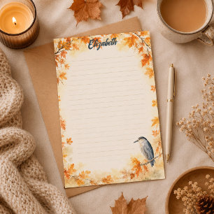 Charming Autumn Heron Woodland Stationery
