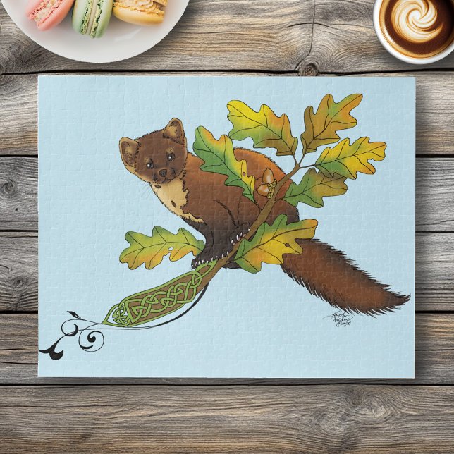 Charming Autumn Leaves Pine Marten Celtic Blue Jigsaw Puzzle (Creator Uploaded)