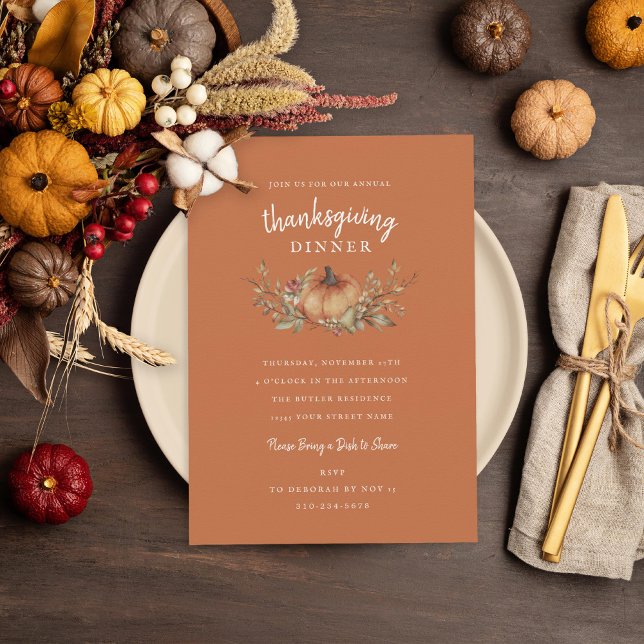 Charming Autumn Pumpkin Thanksgiving Dinner Invita Invitation (Creator Uploaded)
