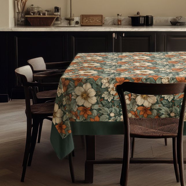 Charming autumn terracotta white flowers sage tablecloth (Charming autumn terracotta white flowers sage tablecloth)